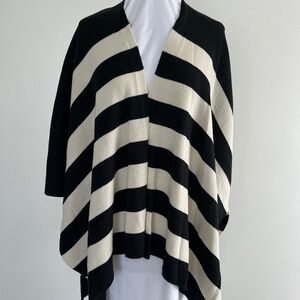 Loft Black and Cream Striped Poncho Wrap Open Cardigan M/L